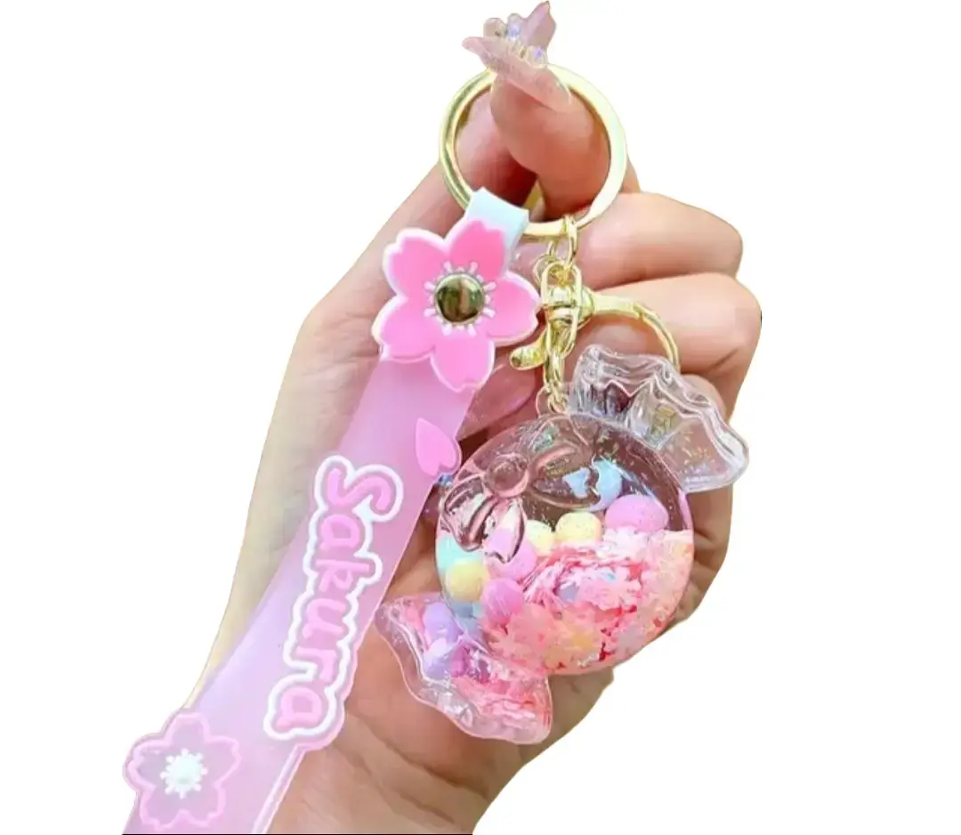 Kawaii Floating Liquid Keychain, Fashion Accessory with Wrist Strap for Backpack Decoration