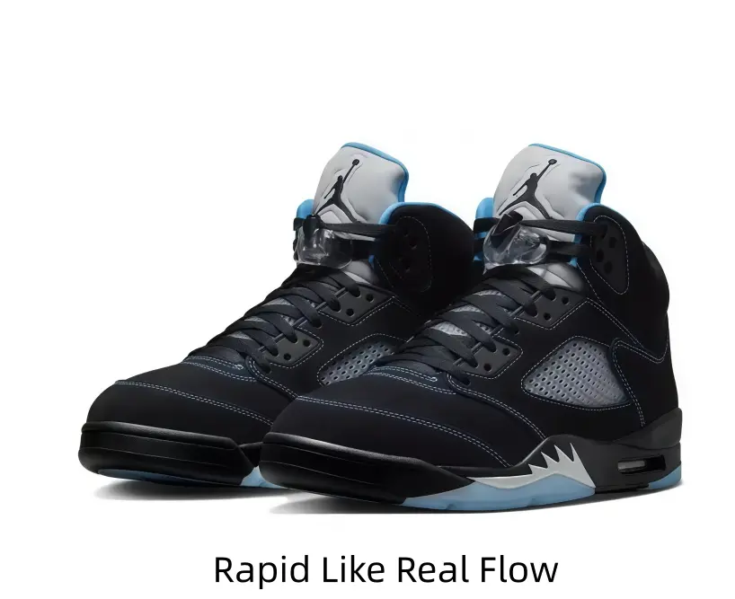 Retro High-Top Basketball Sneaker Collectible - Sleek Black Suede Upper, Light Blue Stitching Detailing, Breathable Mesh Side Window Panels, Iconic Jagged Shark Tooth Trim
