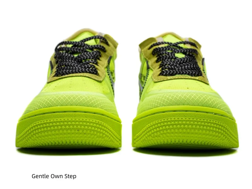 Bold Fluorescent Lime Green Low Top Casual Sneakers, Breathable Mesh Upper, Black Stitched Swoosh, Side Letter Printing, Thick Cushioned Midsole, Non-Slip Rubber Outsole, Street Skate Shoes #Lowtopsneakers #Skateshoes #GreenSneakers #Streetwear