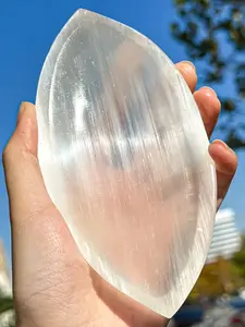 1pc Unique Selenite Bowl Ornament - Irregular Oval Carved Quartz Crystal, Crystal Carvings, Perfect for Home Decor & Gifts, Plate, Bare Stone Collectible, Office Bedroom Living Room, Natural Stone Decor