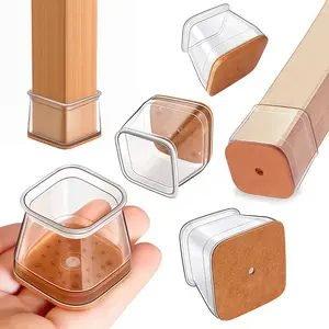 48 Pcs Square Clear Felt Chair Leg Floor Protectors for Hardwood Floors, Square Silicone Felt Furniture Pads Caps Covers for Chair Table Desk Brown Gray