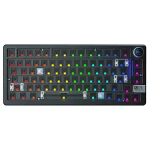 Ki75 Wireless Mechanical Gaming Keyboard Kit, Aluminum Barebones Keyboard Base, 75% Layout Gasket Hot Swappable Custom Keyboard RGB Backlit with Knob, Tri-Mode BT5.0/2.4GHz/USB-C Wired for PC FallFreshness