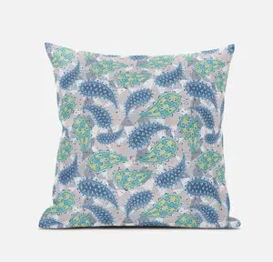 HomeRoots 411528 16 in. Green Indigo Boho Paisley Suede Throw Pillow, Green, Blue & Indigo