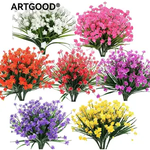 Artificial Flowers Tea Lily Daffodil Spring Grass Plastic Floral Plant Small Flowers, UV Resistant, Fade-Resistant, Indoor Outdoor Decor, Mother's Day Gift, Fake Outdoor Flowers