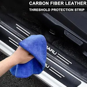 For Subaru Car Door Threshold Carbon Fiber Door Sill Protection Strip Scuff Plate Decorative Sticker Badge Accessories