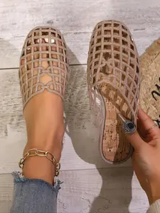 Women's Fashionable Plain Color Hollow Out Design Slip on Sandals, Casual Comfortable Flat Sandals for Summer, Lightweight Breathable Shoes for Daily Wear, Girl, Interlocking Sandals, Toe Sandals