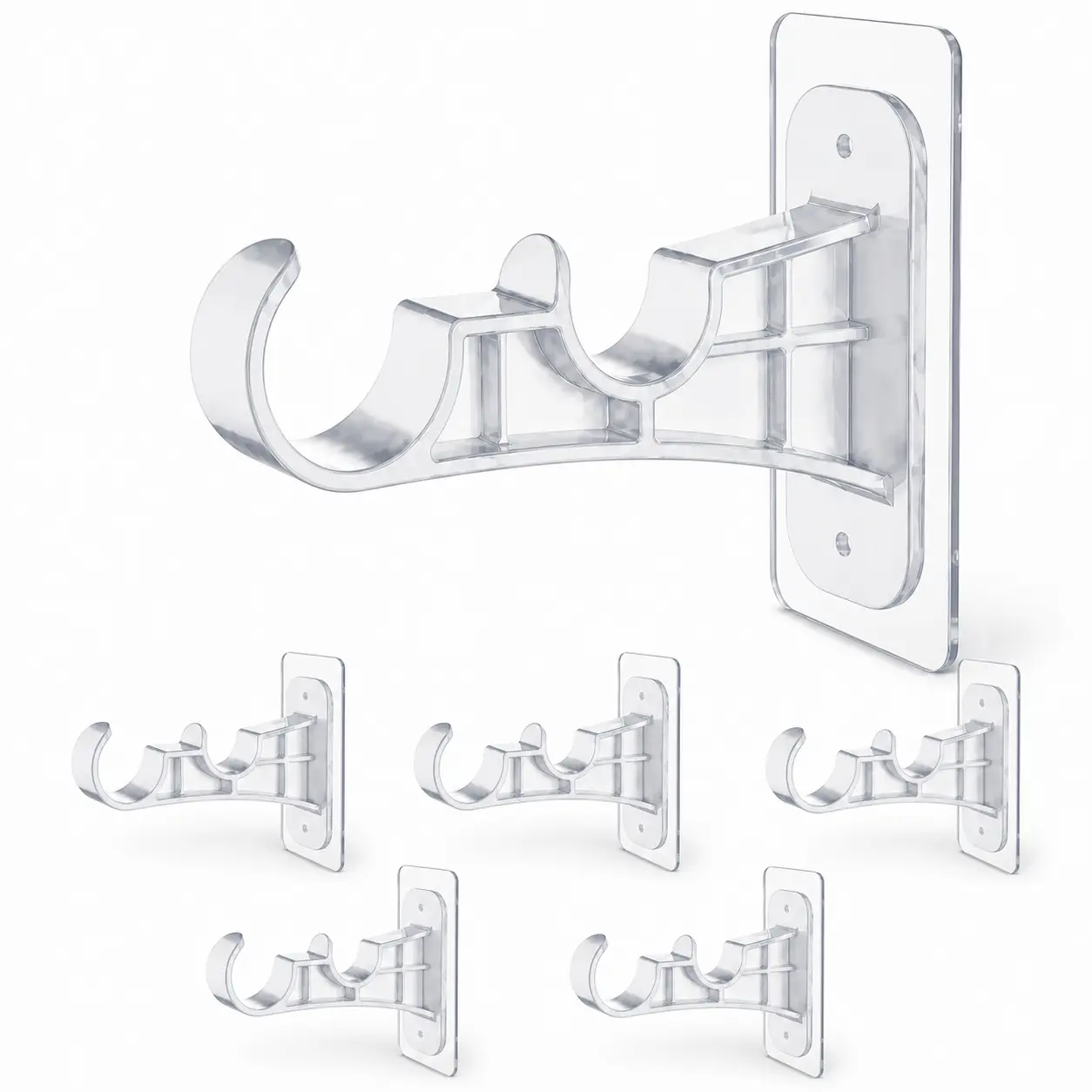MOMOGILI 6 Pack No Drill Double Curtain Rod Bracket, Adhesive No Drilling Curtain Rod Holders, Damage-Free Stick Curtains Rods Hooks, Double Brackets, Renter Friendly Damage Free Curtain Rod Holder, Heavy Duty Curtain Rod Bracket for Apartment & Dorm