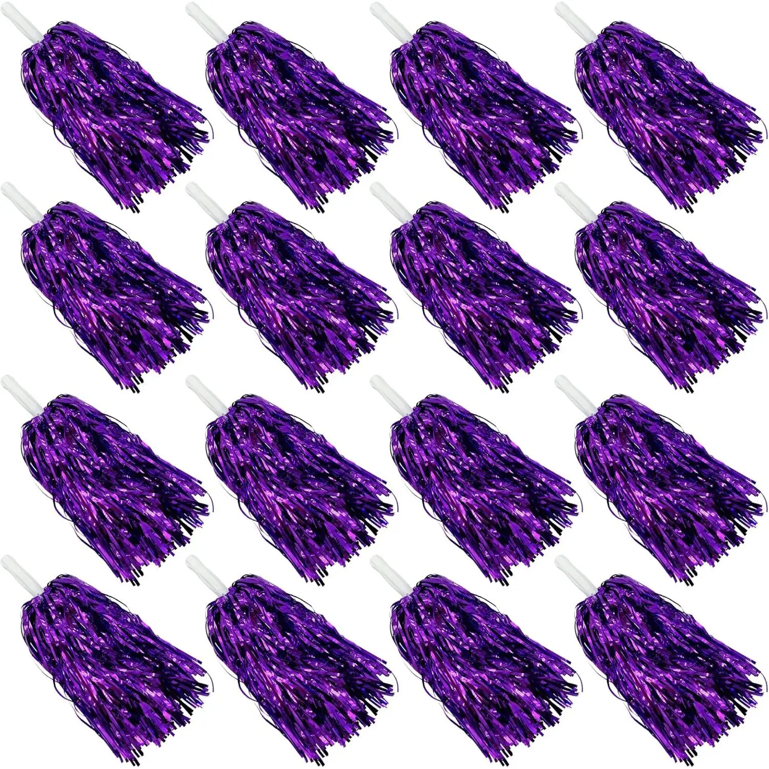 16 count Cheerleading Pom Poms Metallic Foil Plastic Pom Poms with Baton Handle for   Squads Dancing Party Football Basketball Club Spirit  Stage Performance Celebration