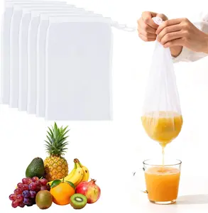 6 Pcs Reusable Kitchen Nut Milk Strainer Bags, 12x8 In 200-Mesh Fine Nylon Washable Filters with Drawstring & Hanging Capability for Juicing, Cheese, Coffee