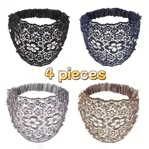 Elastic hollow headband, sweet headdress hair accessories, lace headband, wide-brimmed makeup women's headband, yoga fitness retro hair accessories, suitable for girls cross headscarf solid color headscarf