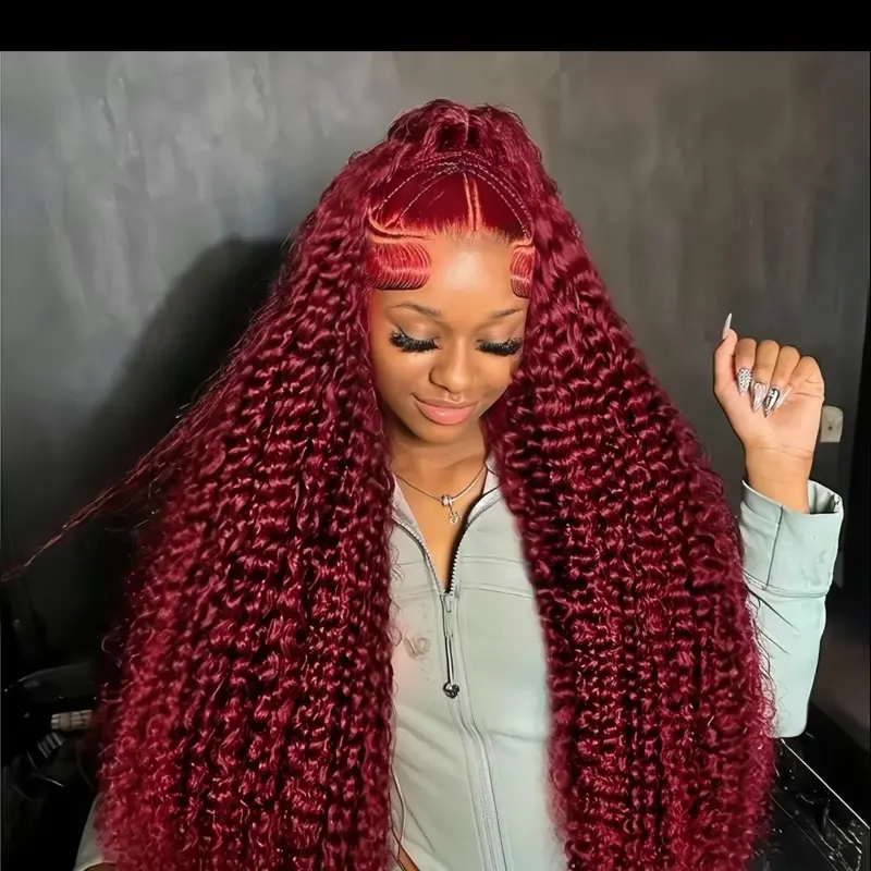MeltLuxe 13x6 Deep Wave Human Hair Lace Front Wig - 99j Burgundy, HD Transparent Lace, Pre-Plucked, Ideal for Party Use