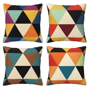 Geometric pattern pillow cover, spring colored Bohemian style patchwork cushion cover, outdoor waist pillowcase, suitable for patio furniture, sofas, living room decoration, 4-piece set with double-sided printing, Home Textile