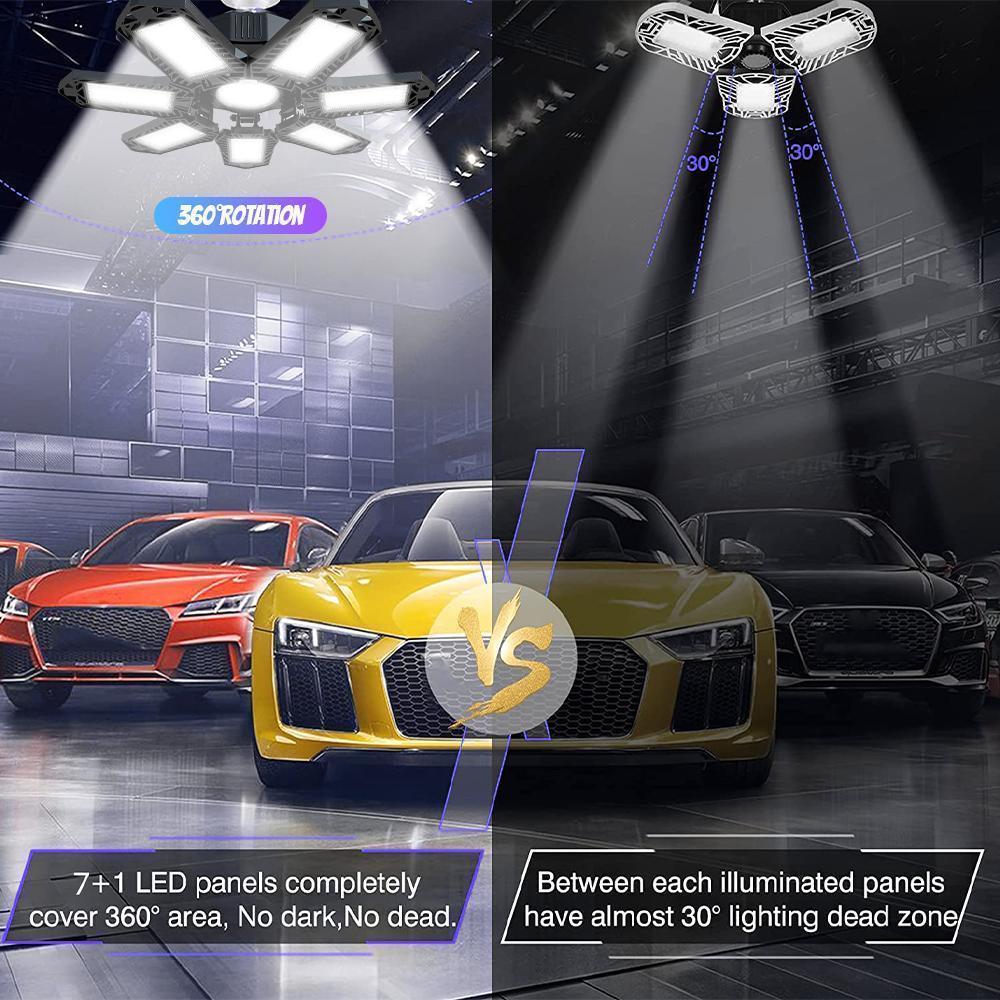 LED Garage Light,Deformable  7+1 Adjustable Panels， E26/E27 6500k Daylight Ultra Bright Garage Lighting,Basement Bulb For Barn, Warehouse, Garage