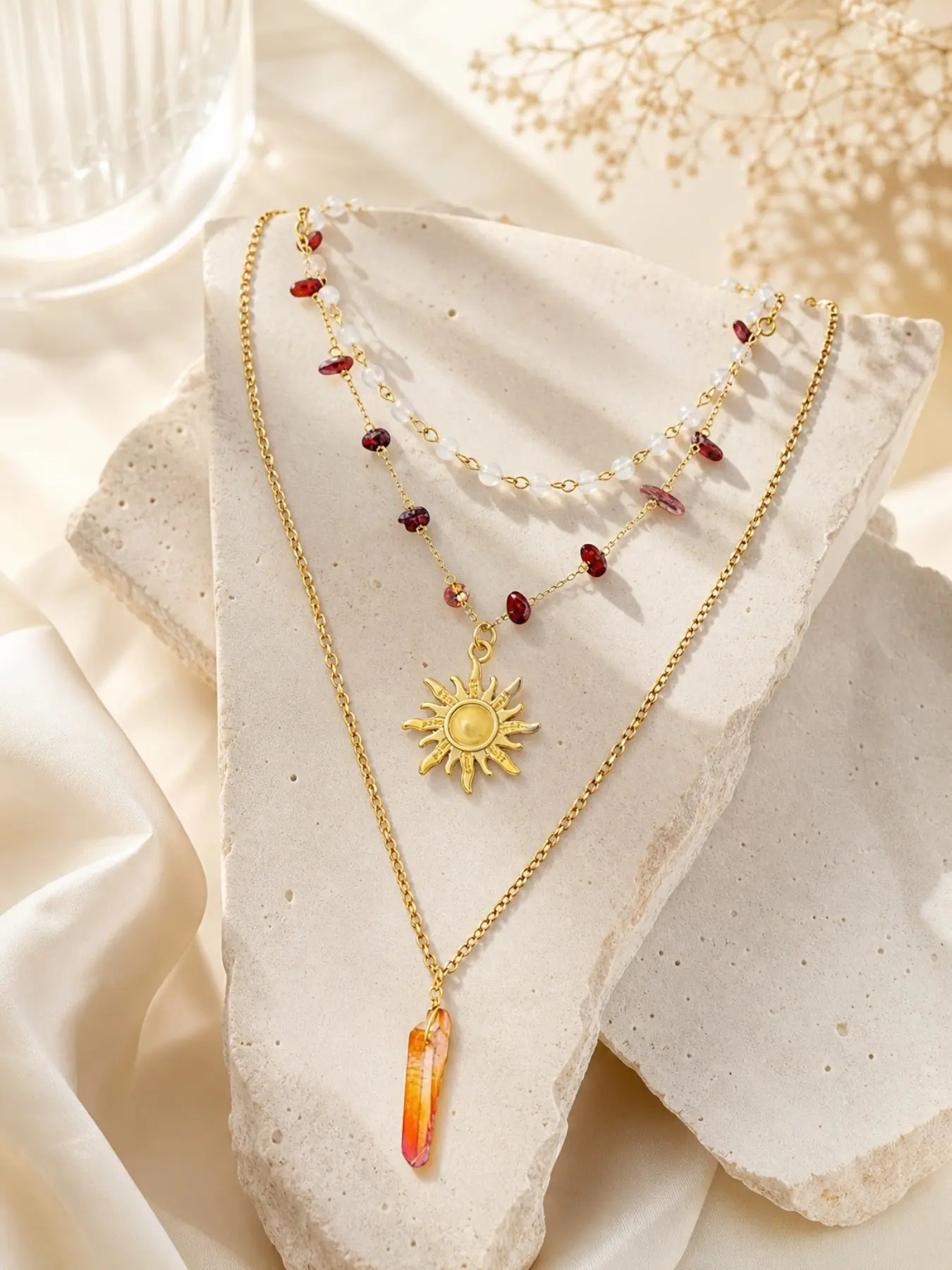 Layered crystal sun necklace, Stackable Necklace, goth bohemian hippie summer beach necklace, bohemian hippie jewelry, christmas jewelry gift for women, Daily Wear Necklace Necklace Stack #Fashionweek#Fallfreshness