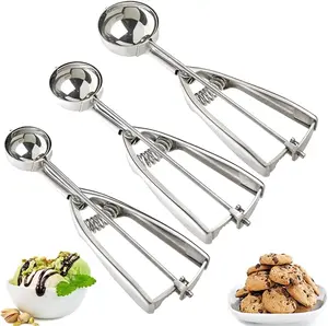 3Pcs Stainless Steel Cookie Scoop Set – 18/8 Trigger Release Ice Cream & Cookie Dough Scoopers for Baking, Heavy Duty Portion Control Kitchen Tool