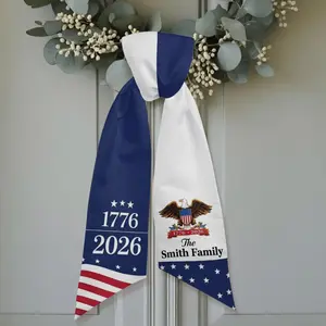 Personalized USA 250 Years Wreath Sash, Custom Family Name Door Wreath Bow, 1776-2026 Patriotic America Anniversary Decoration Bow