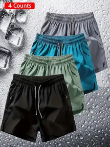 4-Pack Outdoor Casual Shorts, Athletic Shorts, Lightweight Breathable Shorts, Daily Commute Wear, Trendy Sporty Style, Ice-Feel Ua Print, Comfortable Loose Fit, Unisex, All Seasons