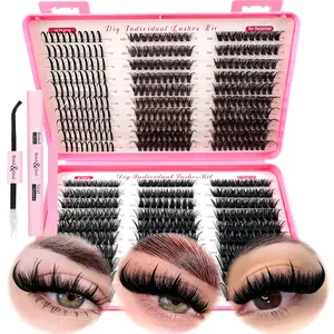 Spikes4050+6080100DMIX D Curl Wispy False Eyelashes, Cosmetic DIY Lash Extension, 580 Pcs Mixed Lengths 9-18mm, Soft Reusable Synthetic Fiber Lash Extensions for Natural Look Individual Lashes Kit
