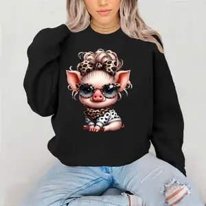 This lil piggy Crewneck Sweatshirt Gildan Everyday Style Super Soft Unisex Fit Streetwear Graphic Top warm Womenswear Casual Printed Long Sleeved coffee