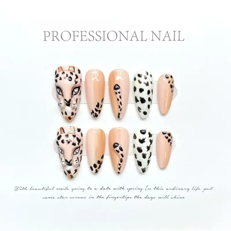 S14 Lightweight Removable Press-On Nails - 3D Hand-Painted Emerald Leopard Print, Easy Swaps, Personalized Look, Nail Art Design, Beauty & Personal Care Decorations