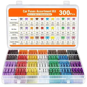 300pcs Automotive Fuse Set, 160 Mini Fuses, 90 Standard Fuses, 50 Micro Fuses, Aluminum Alloy, Mixed Colors, Extraction Tool, for Cars, Rvs, Trucks, Motorcycles