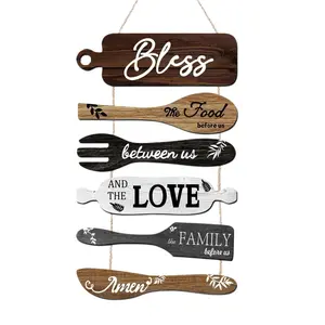 Bless the Food Before Us Farmhouse Kitchen Wall Decor Dining Room Decorations Collage Wall Rustic Hanging Wooden Art Signs Housewarming Gifts for Kitchen Living Home
