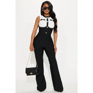 Ahead Of Schedule Bandage Jumpsuit - Black/White