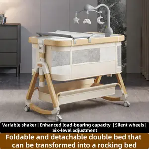 3-in-1 Multifunctional baby crib, Portable Multi-Function Bassinet,Rockable & Bedside, with Diaper Station + Mosquito Net + Storage Basket,6-Level Height Adjustable, Portable Crib for Newborn