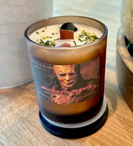 Michael Myers Halloween Candle: Pumpkin Latte Scent, Black Obsidian Crystal