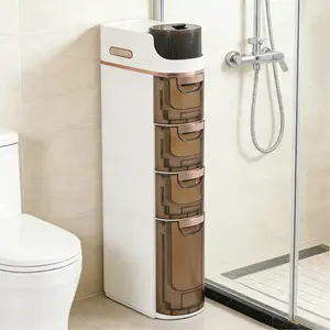 CNCEST Narrow 4-Drawer Rolling Polypropylene Cart with Wheels, Space-Saving Slim Multifunctional Storage Organizer, Bathroom Storage Rack for 5-10 Kg Items, Small Bedroom Utility Use