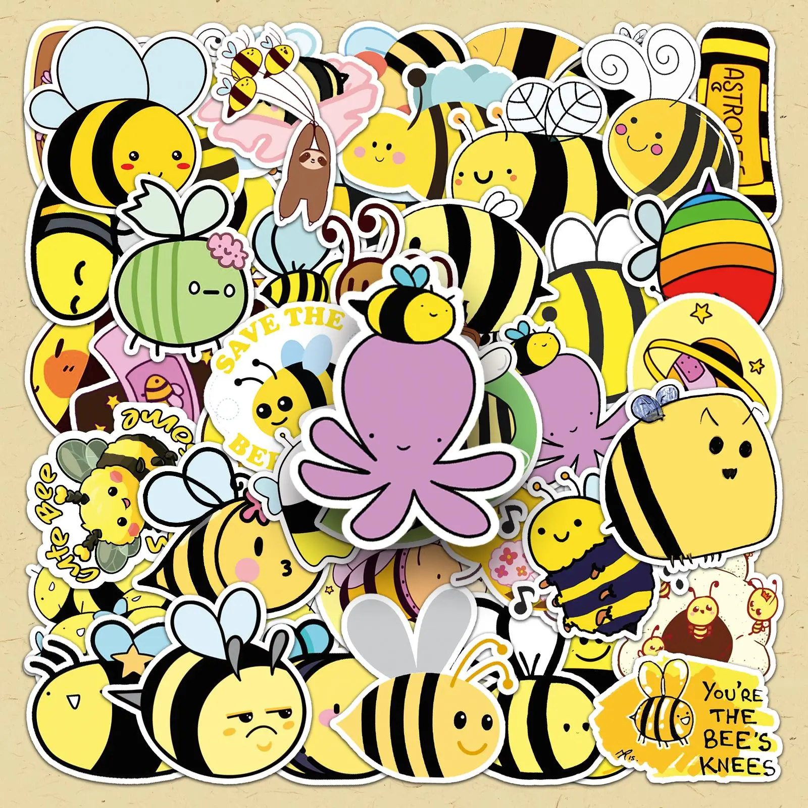 Cute Cartoon Bee Pattern Sticker, 51pcs/set Creative Animals Decorative Stickers, DIY Decals for Scrapbooking, Journaling, Gift Wrapping, Greeting Cards, Diy Craft Paper