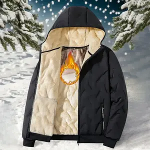 Men's Thick Fleece-Lined Hooded Jacket - Winter Warm Casual Coat with Pockets, Regular Fit, 100% Polyester, Zipper Closure Menswear Stylish western clothing western wear men jacket winter coat mens  winter Beige Tops jackets heated jacket western clothing