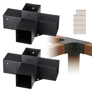 VEVOR Pergola Bracket Kit 4''x4'',  2pcs 4-Way Heavy Duty Corner Bracket Woodworks DIY Post Base Kit, Easy Installation Wooden Beams for Gazebos, Patio Pergolas, Log Cabin Outdoor Pergola Hardware