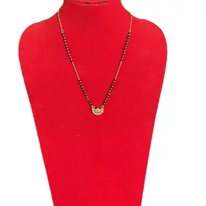 Traditional Gold Plated AD Magalsutra Necklace with Classic Design and Red Display Background