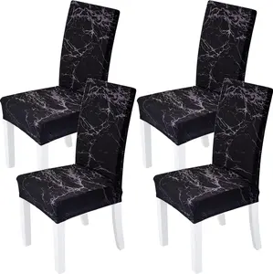 Chair Covers for Dining Room Set of 4 Pack Black Marble Slipcovers High  Chairs Cover Stretch Slipcover