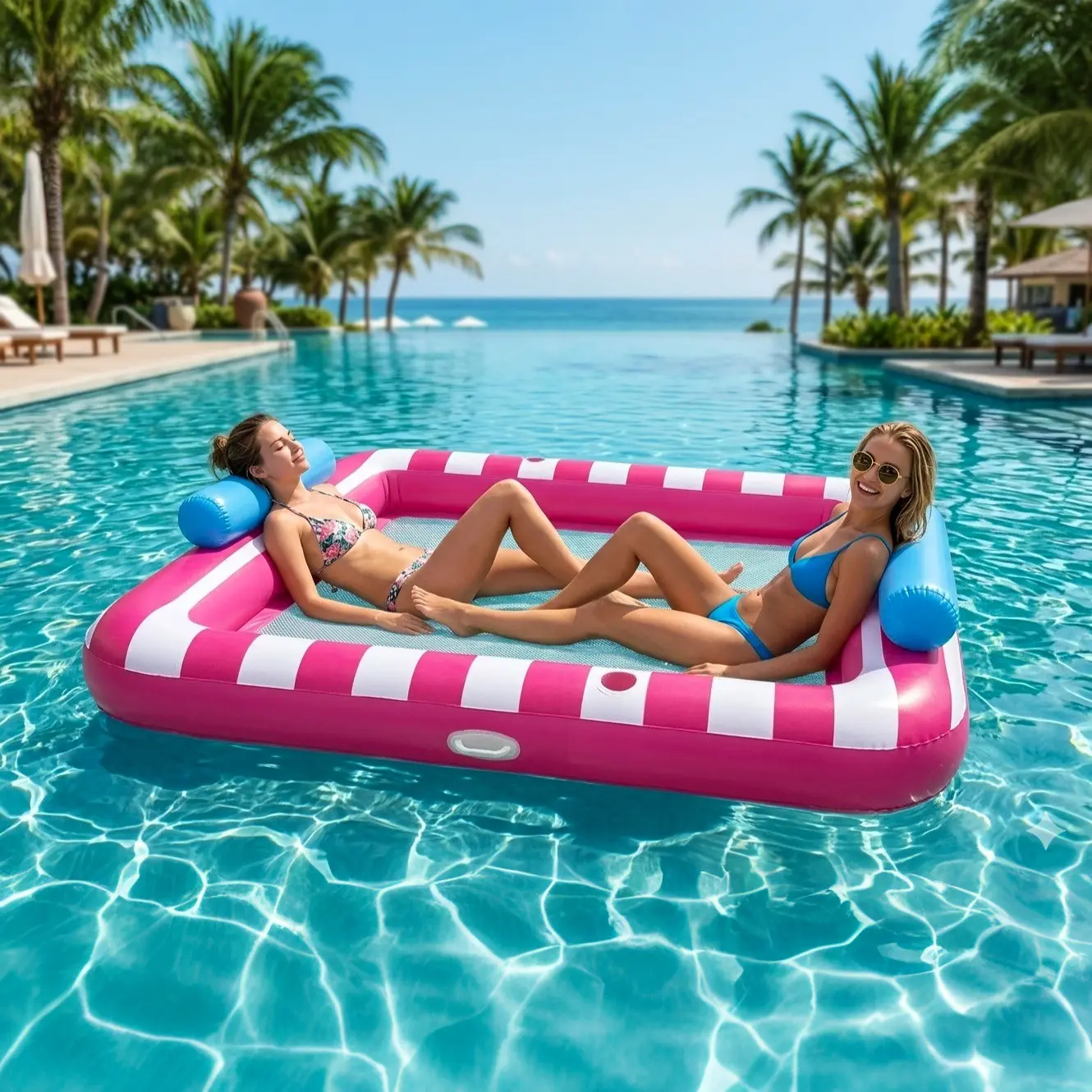 New Sunbathing Pool Lounge Chair Float Pad, 75” X 67” Pool Float with Pillow, Dual Adult Inflatable Sun Lounger, Party Gift, Water Float, Pool Floatie, Pool Floaties, Pool Floats Lounger