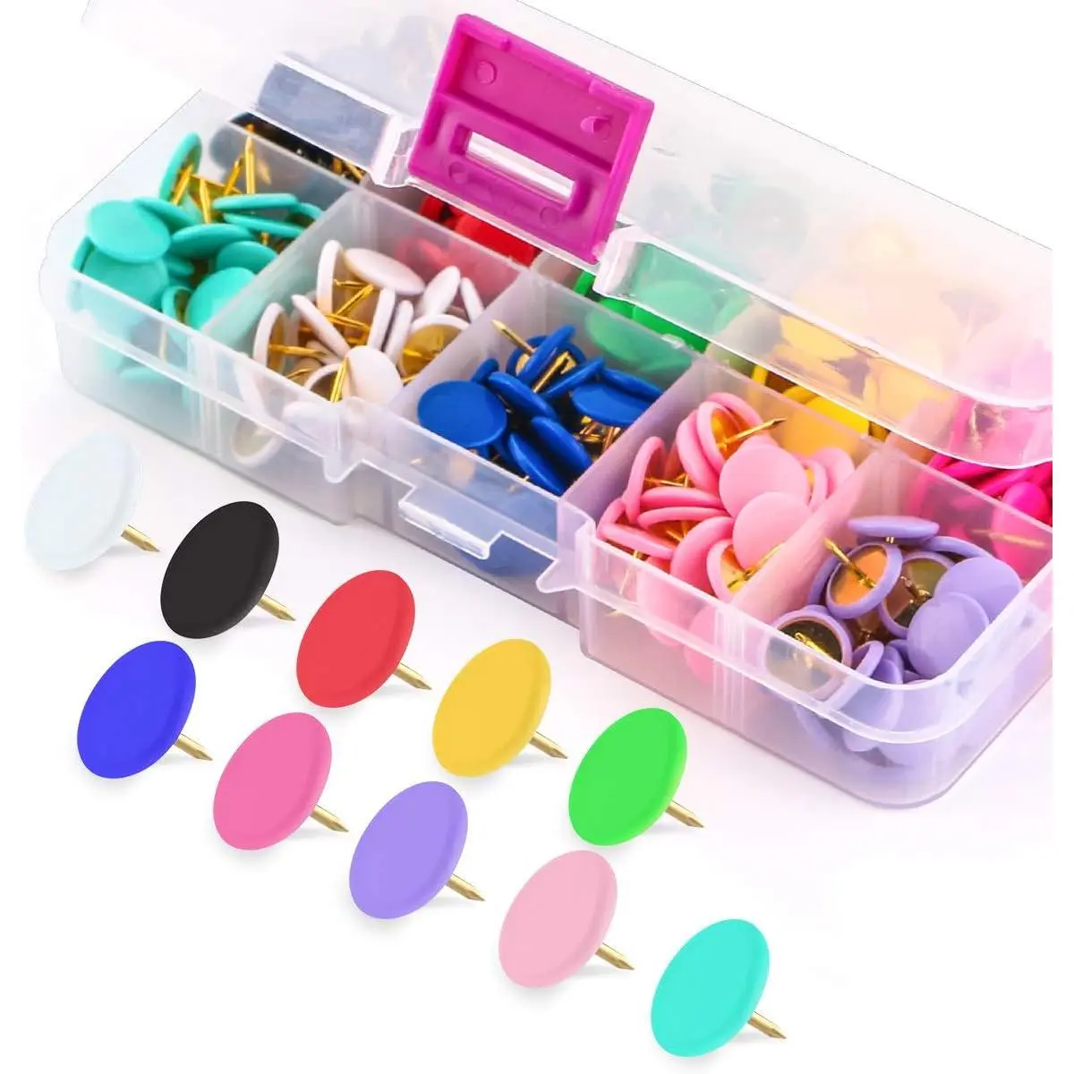 Colors Thumb Tacks 300-count, Colors Plastic Roundness Push Pins Decorative Tacks for Corkboard, 10 Assorted Colors