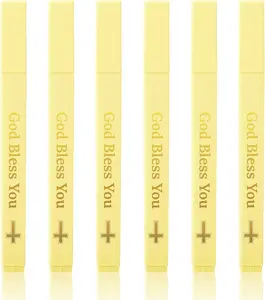 6Pcs Aesthetic Highlighters Yellow No Bleed Soft Chisel Tip Dry Fast Easy to Hold Marking Painting Journaling School Office Supplies "God Bless You" Design
