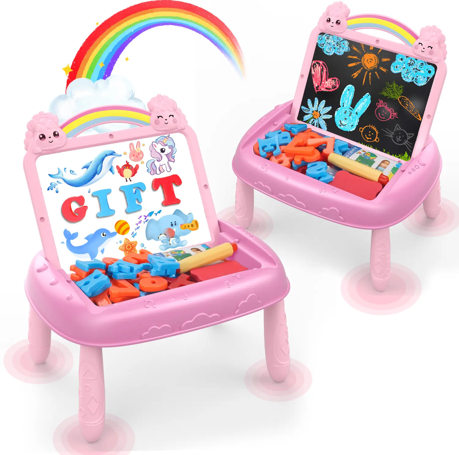 Unicorn Double-Sided Drawing Board,Reusable Writing Easel,Toddlers Unicorn Toys with Magnetic Letters and Numbers,Portable Preschool Learning and Educational Toys for 1-2 Year Old Toddler Girl Birthday Christmas Gifts