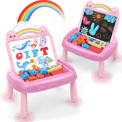 Adorable Unicorn-Themed Double-Sided Drawing Board - Lightweight, Compact, Durable, Mess-Free Reusable Writing Easel with Magnetic Letters, Numbers, Toddler Girl Early Edutainment Toy, Portable Preschool Home Gift for 1-2 Year Olds, Holiday Gifts