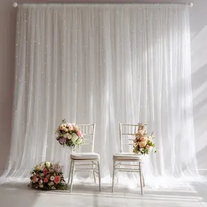 Pearl Sheer Curtain Decoration, Transparent Mesh Rod Pocket Breathable Curtains, Party Wedding Bridal Shower Birthday Christmas Halloween Decor, Wedding Arched Backdrop