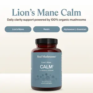 Real Mushrooms Lion's Mane CALM Capsules | Organic Lions Mane, Reishi & L-Theanine | Calm & Stress Support | Non-Drowsy