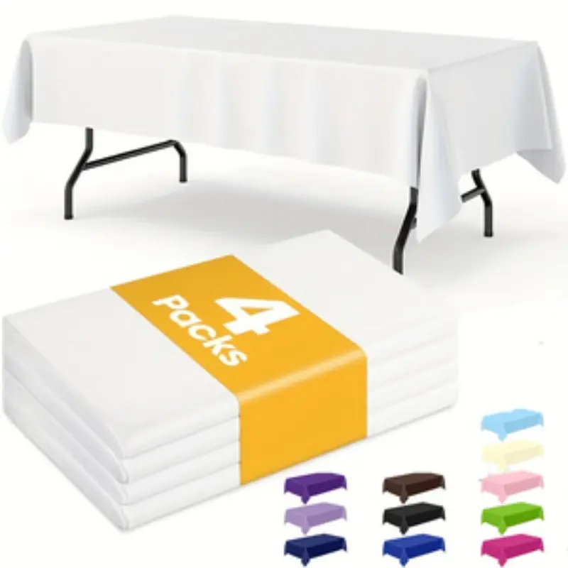 Plastic Table Cloth Rectangle Table 4 Pack, 54''×108'' Tablecloth for 6ft Tables, TableCover for Disposable Use, Convenience Table Cover for Holiday Party, Events, Gathering, Weddings, Picnics, Camping