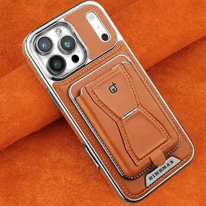 New Genuine Leather Magnetic Card Bag Stand Phone Case Detachable Card Bag 2-in-1 Design For iPhone17ProMax/16Pro/15Plus/14/13/12Pro Full Shockproof High-end Business Protective Cover For Men And Women