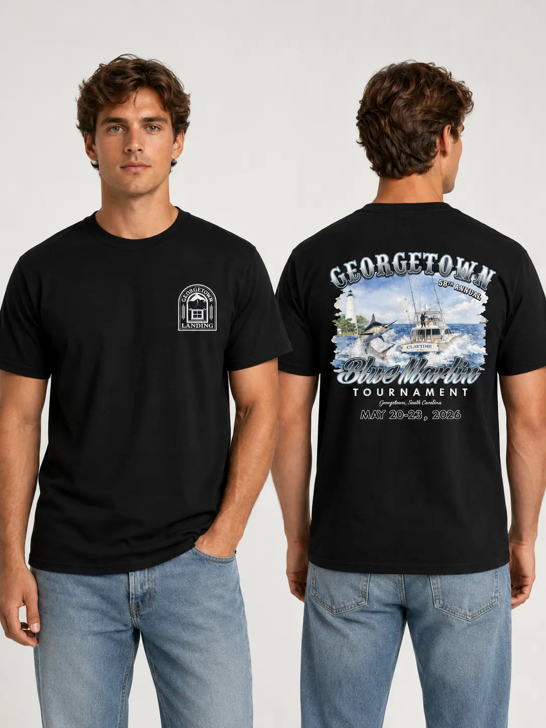 Men's Cotton Short-Sleeve Tops - 58th Annual Georgetown Blue Marlin Tournament 2026 Graphic Tee, Seamless, Smooth, Ribbed, Casual Menswear Fishing Event Shirt