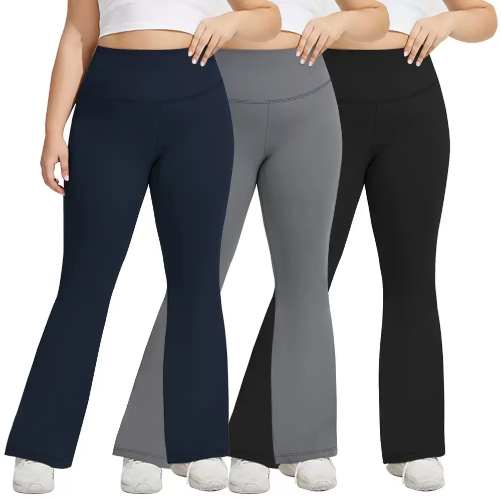 Women's 3-Pack Plus Size Bootcut Leggings, Seamless Stretchy High Waist Crossover Pants with High Waist Compression Tummy Control, Yoga Workout Fitness Pants, Flared Yoga Bottoms, Flare Leggings, Female