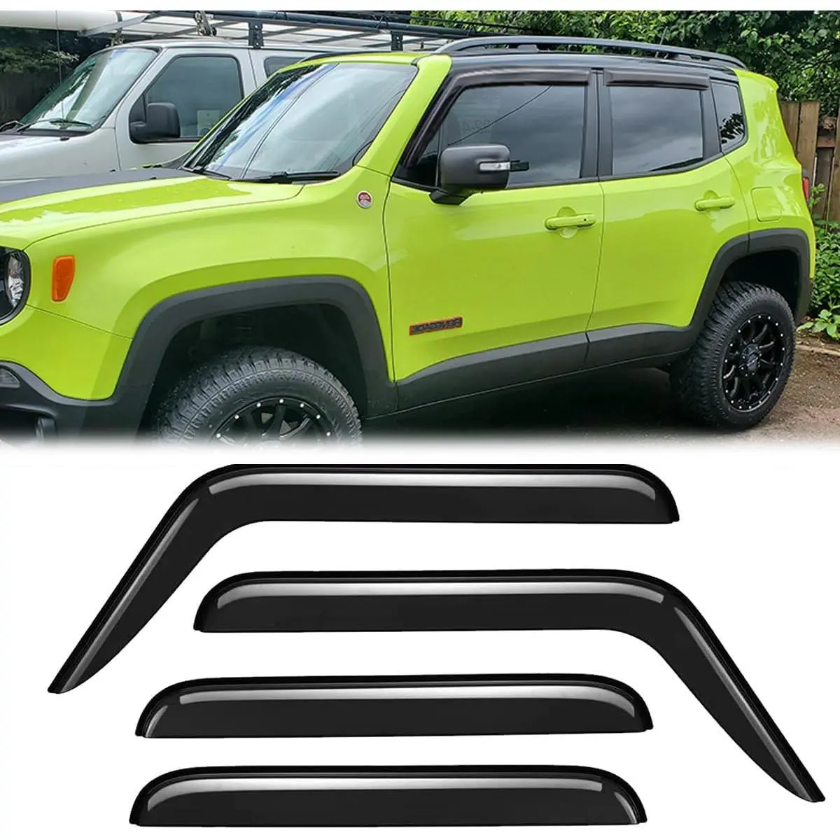 4pcs Acrylic Outside Mount Dark Smoke Front & Rear Wind Deflectors, Durable Side Window Vent Visors with Improved Ventilation, Reduce Wind Noise, Fit for 2015-2024 Jeep Renegade 94368
