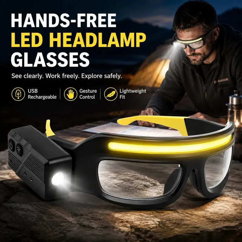 Unisex LED Headlamp, Hands-Free Headband Light with Gesture Control and Multi-Bright Levels, USB Rechargeable for Camping & Night Work, Hiking, Nightwork