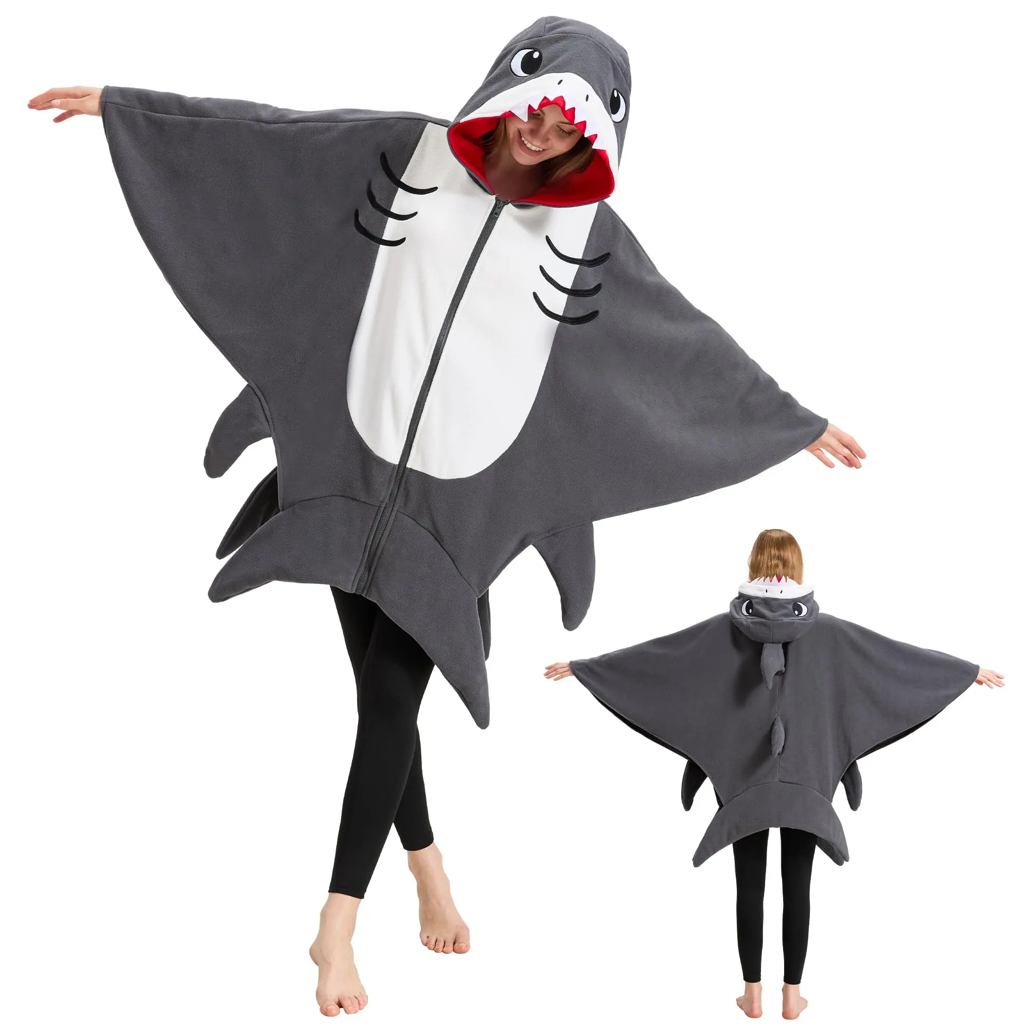Shark Hooded Cape Costume Adult Animal Shark Poncho Onesie for Halloween Cosplay Party Fun and Comfortable fursuit case sale