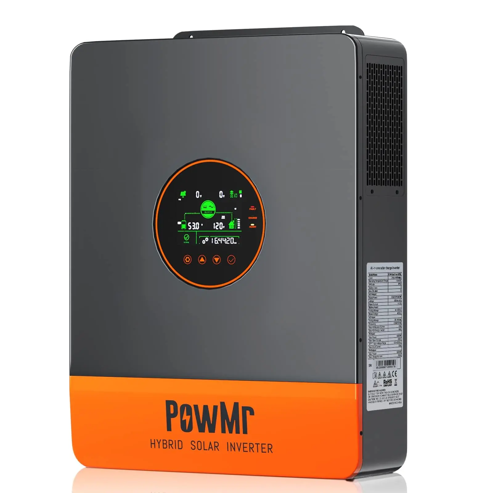 PowMr 5200W Hybrid Solar Inverter 48V DC to 110V/120VAC, Split Phase Inverter with 100A MPPT Controller, Max. PV Input 6KW 500VDC, Support 6 Units Parallel, for Lead Acid, Li, Batteryless Run